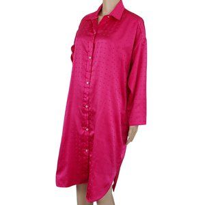 Vintage Jennifer Dale Women's XL Hot Pink Gown Nightshirt Button Front 70's USA